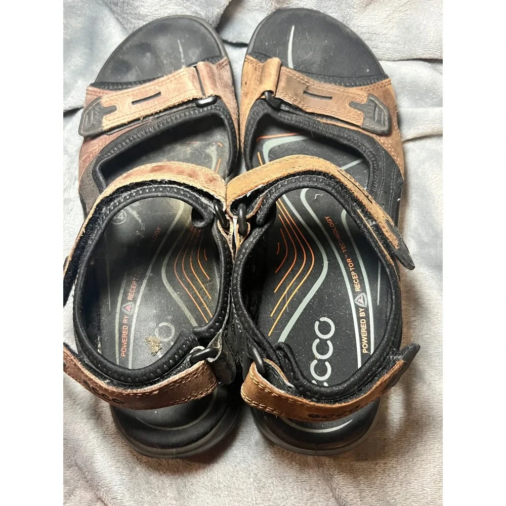 ECCO Receptor Leather Strap‎ Outdoor Sandals Men's 44 Brown Hiking Comfort Shoes